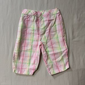 Plaid Pants Girls 6 Months Pink Green Yellow Elastic Waistband Casual Preppy